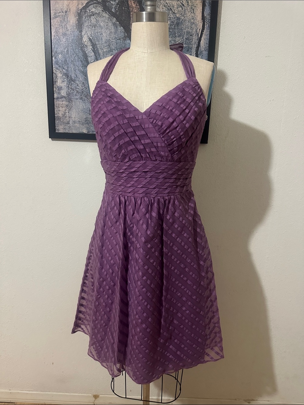 David's Bridal Purple Halter Midi Dress